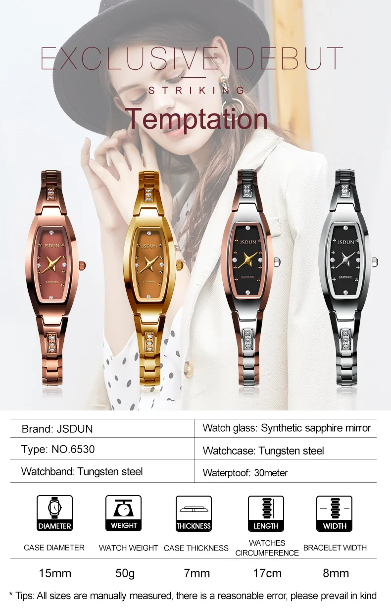 JSDUN Women's Luxury Quartz Watch Elegant Diamond Sapphire Design
