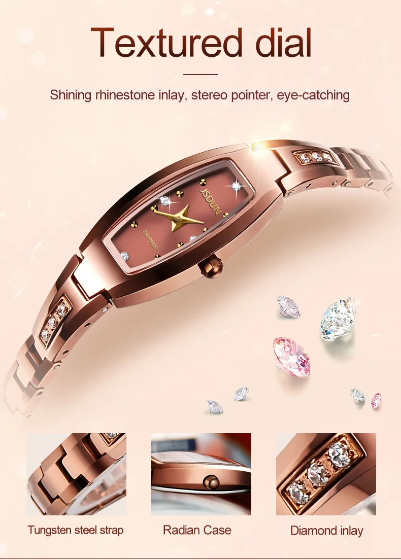 JSDUN Women's Luxury Quartz Watch Elegant Diamond Sapphire Design