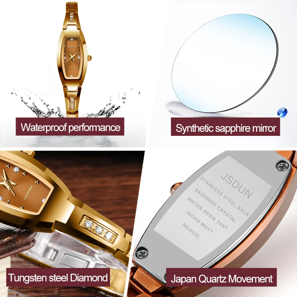 JSDUN Women's Luxury Quartz Watch Elegant Diamond Sapphire Design