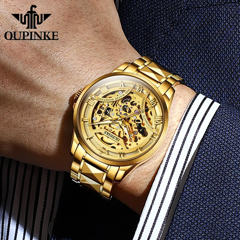 OUPINKE Men's Tungsten Steel Automatic Mechanical Watch