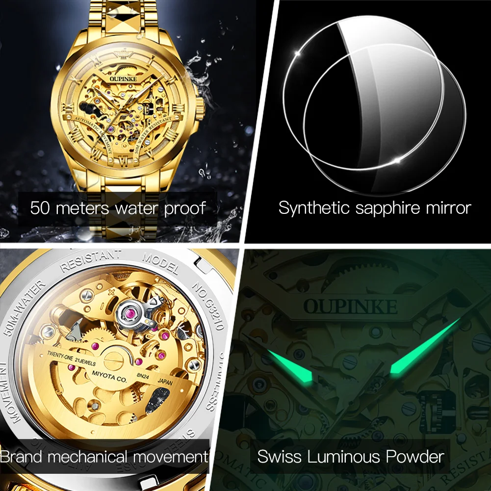 OUPINKE Men's Tungsten Steel Automatic Mechanical Watch