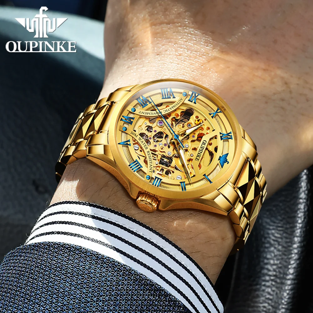 OUPINKE Men's Tungsten Steel Automatic Mechanical Watch