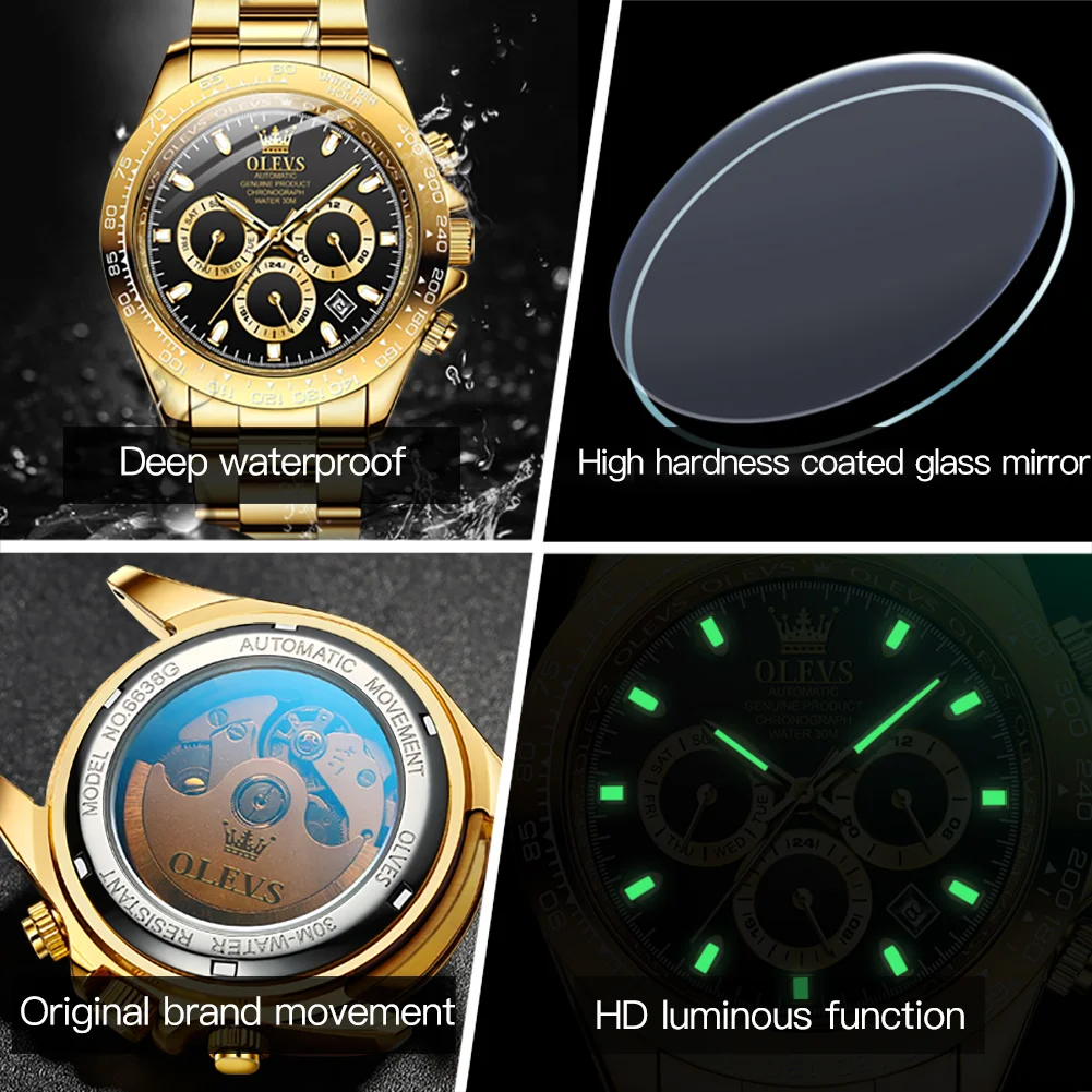 OLEVS Automatic Watch Chronograph Week Calendar