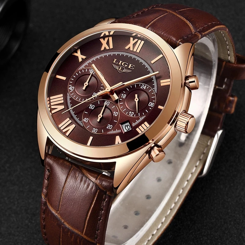 Lige Trendy Men Quartz Watch 24 Hours Calendar