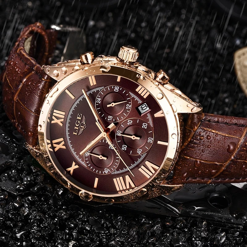 Lige Trendy Men Quartz Watch 24 Hours Calendar