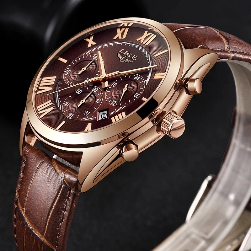 Lige Trendy Men Quartz Watch 24 Hours Calendar