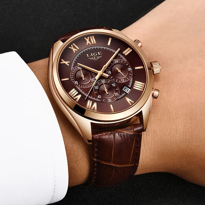 Lige Trendy Men Quartz Watch 24 Hours Calendar