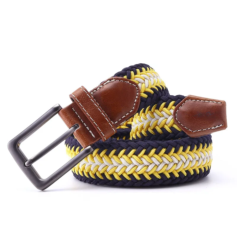 Men's Designer Leather Braided Elastic Stretch Cross Buckle Casual Golf Belt
