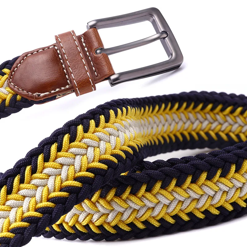Men's Designer Leather Braided Elastic Stretch Cross Buckle Casual Golf Belt