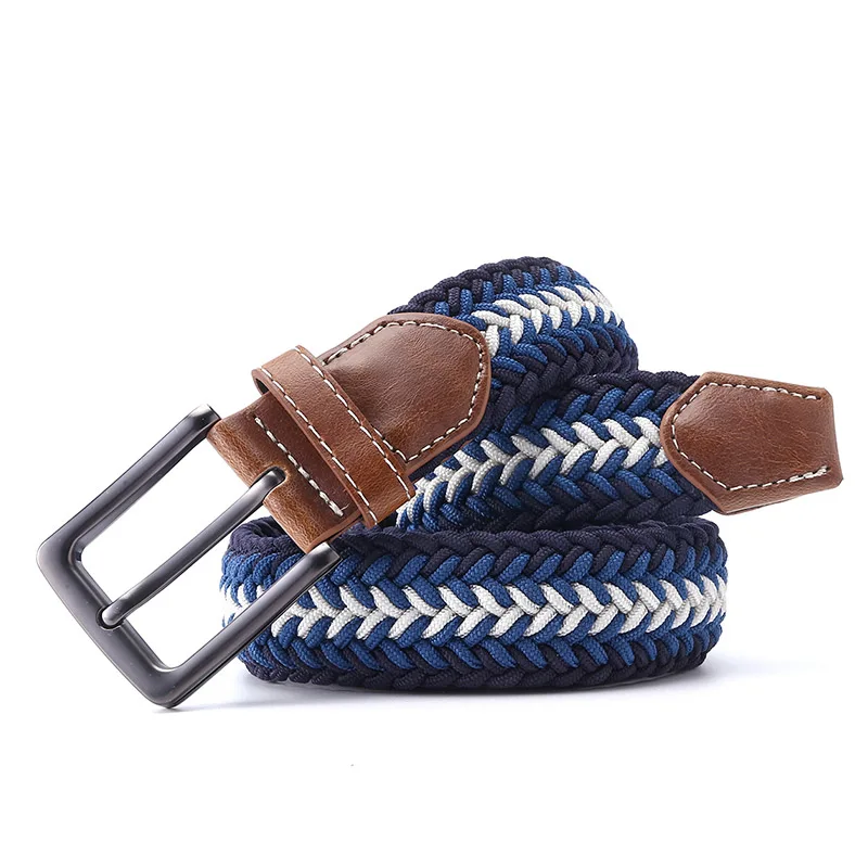 Men's Designer Leather Braided Elastic Stretch Cross Buckle Casual Golf Belt