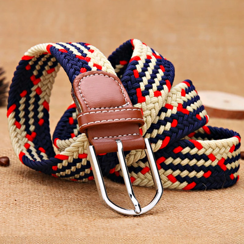 Unisex Elastic Stretch Woven Canvas Pin Buckle Belts for Men Women