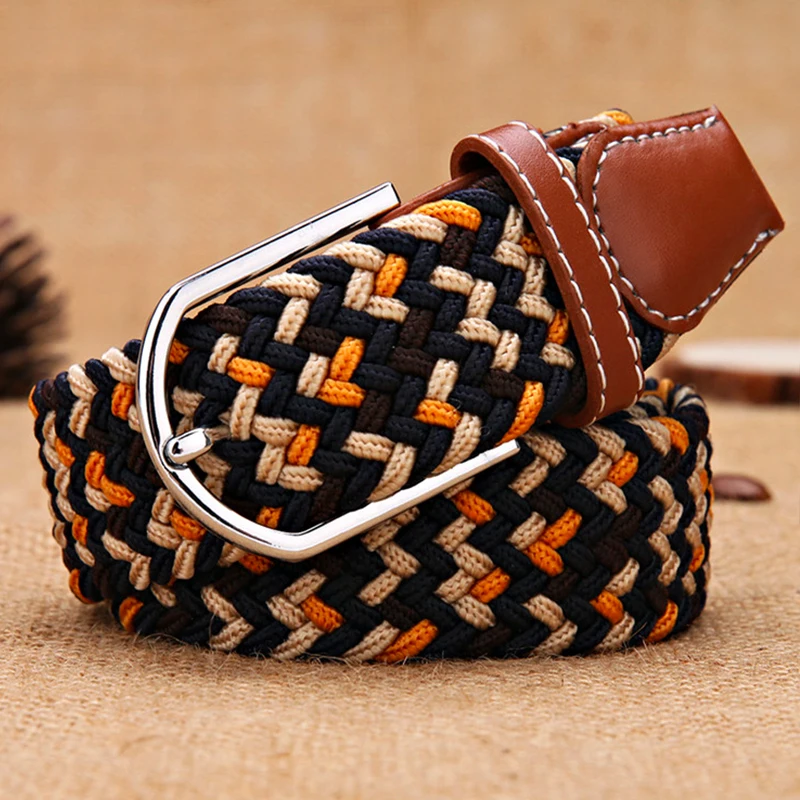Unisex Elastic Stretch Woven Canvas Pin Buckle Belts for Men Women