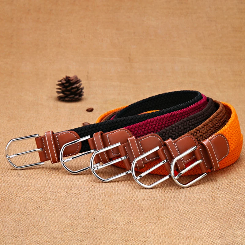 Unisex Elastic Stretch Woven Canvas Pin Buckle Belts for Men Women