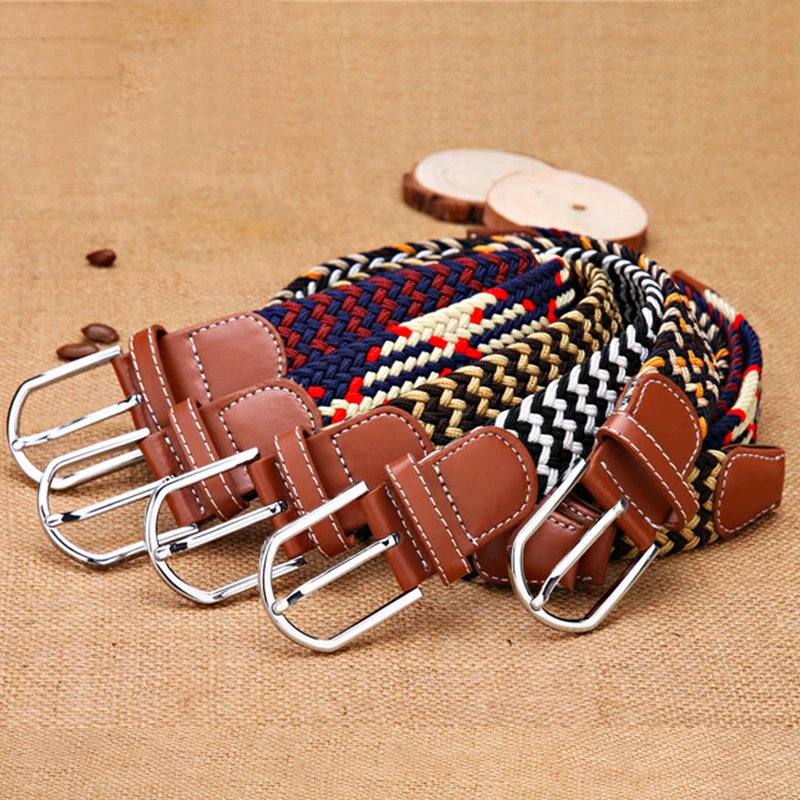 Unisex Elastic Stretch Woven Canvas Pin Buckle Belts for Men Women