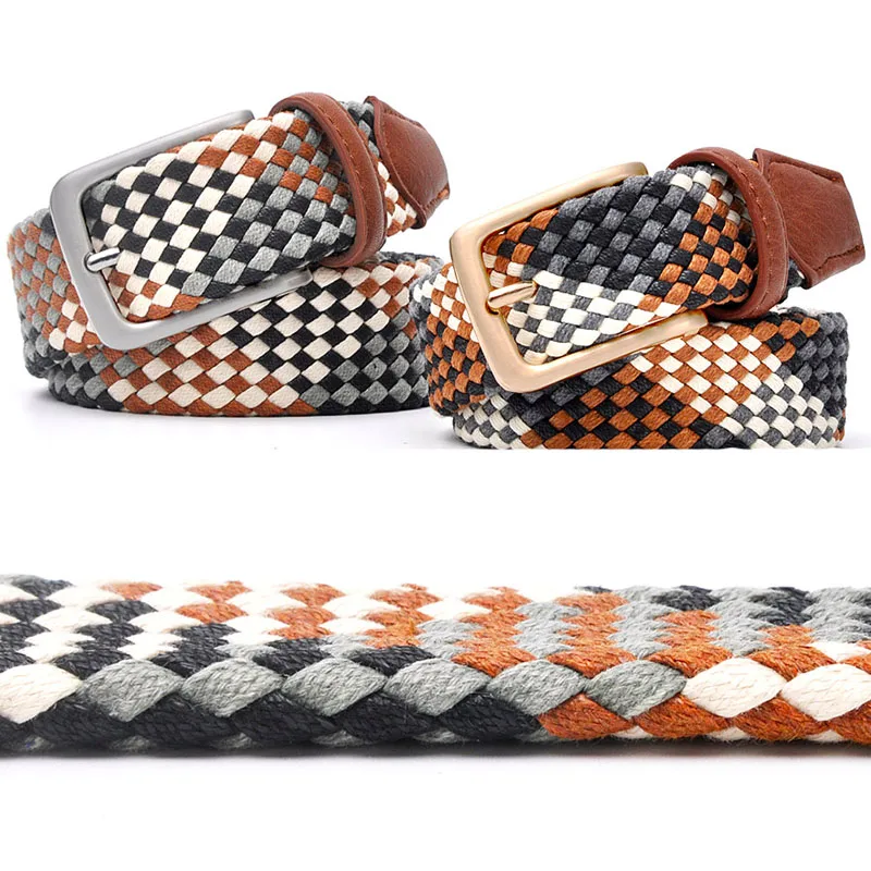 Lovers Braided Cotton Belt with Gold Buckle 3cm Width No Holes Strong Knitted