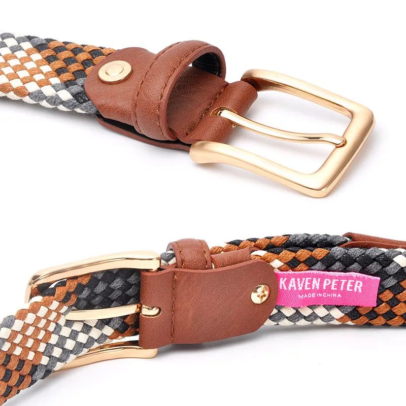 Lovers Braided Cotton Belt with Gold Buckle 3cm Width No Holes Strong Knitted