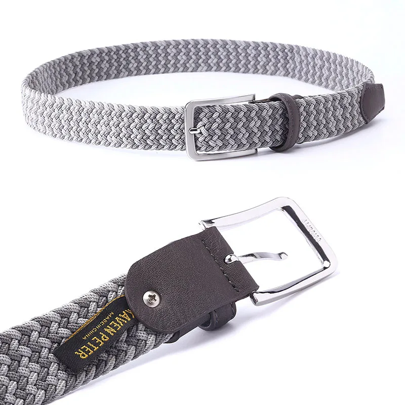 High Quality Braided Woven Elastic Stretch Belt for Men Covered Buckle 1-3/8