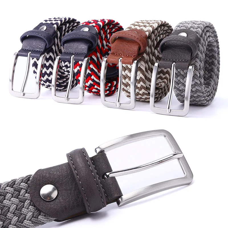 High Quality Braided Woven Elastic Stretch Belt for Men Covered Buckle 1-3/8