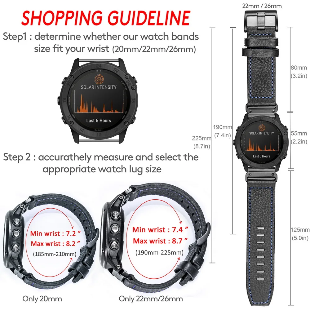 Genuine Cowhide Leather Band for Garmin Smartwatches