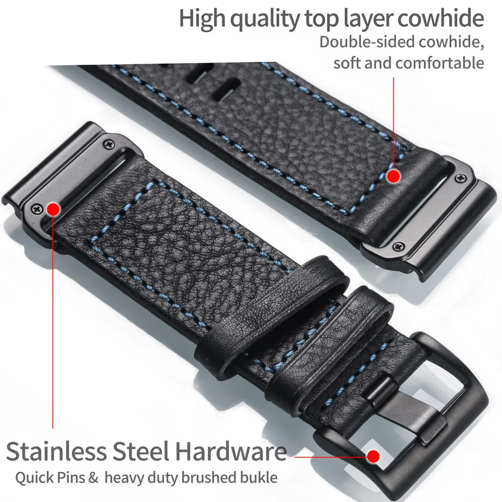 Genuine Cowhide Leather Band for Garmin Smartwatches