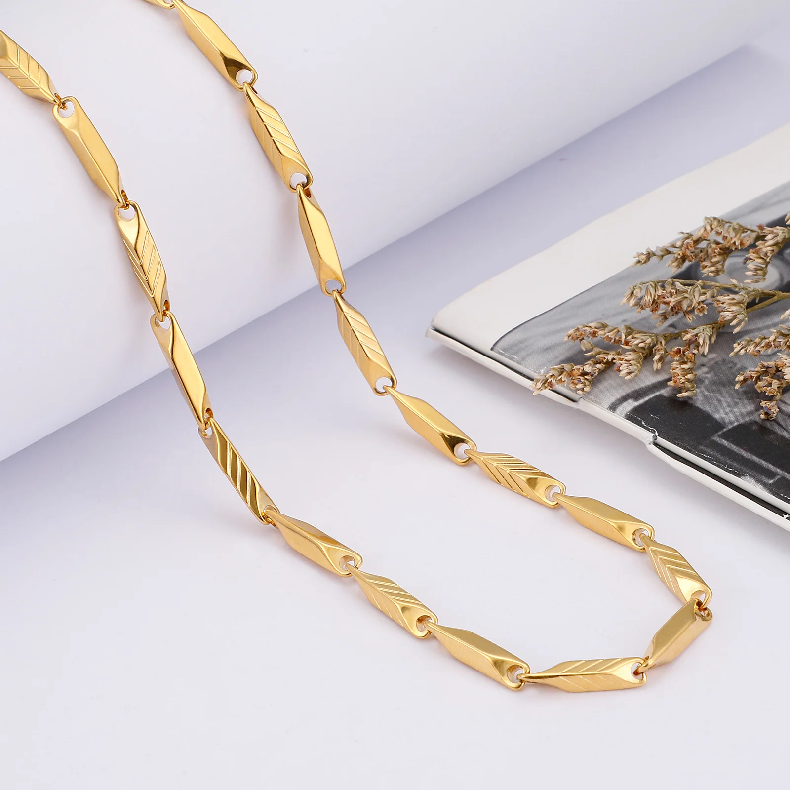 4mm Gold Slub Chain Necklace for Men Stainless Steel