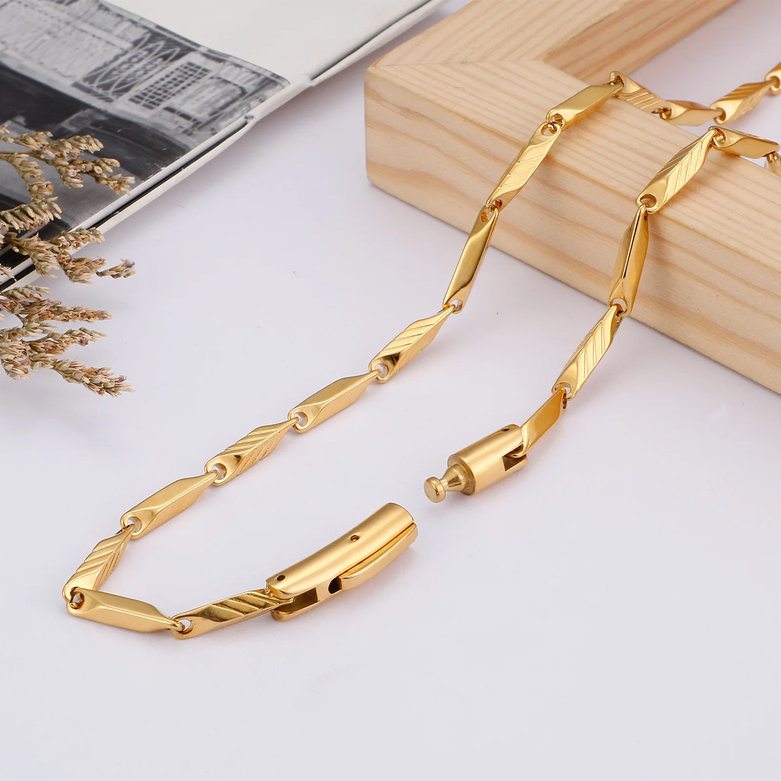 4mm Gold Slub Chain Necklace for Men Stainless Steel