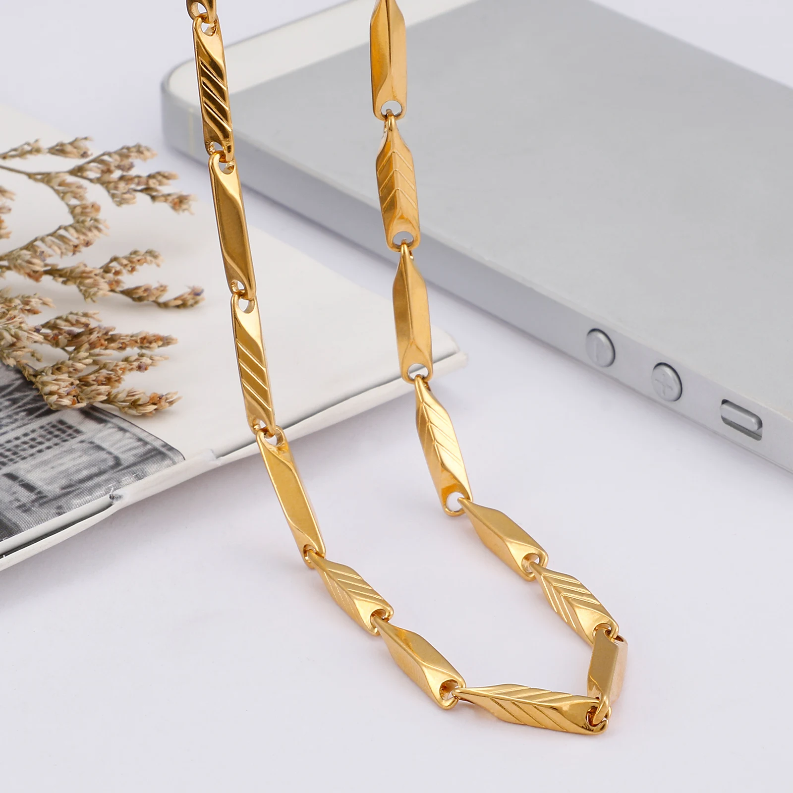 4mm Gold Slub Chain Necklace for Men Stainless Steel