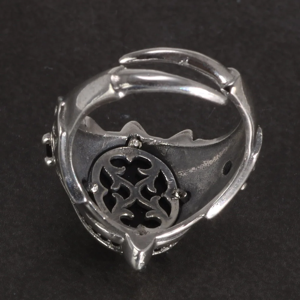 Antique Paw Ring 925 Silver with Black Agate Stone
