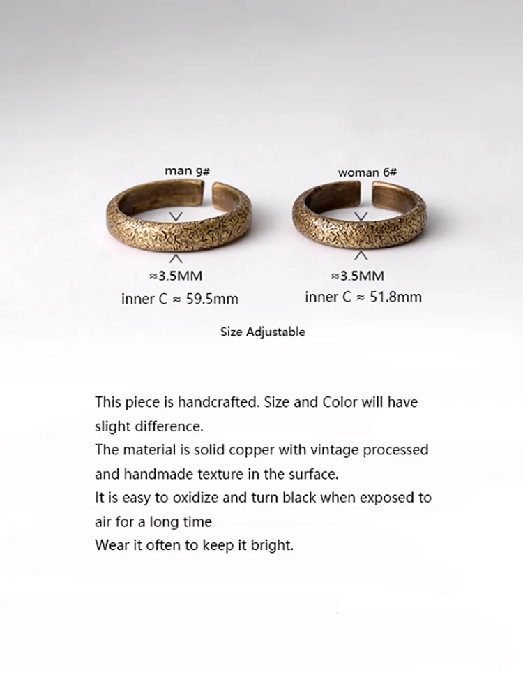 Handmade Vintage Copper Ring Adjustable Men Women