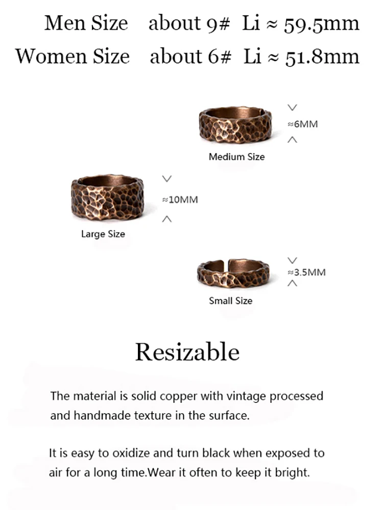 Vintage Tibetan Copper Ring Adjustable Size for Men Women