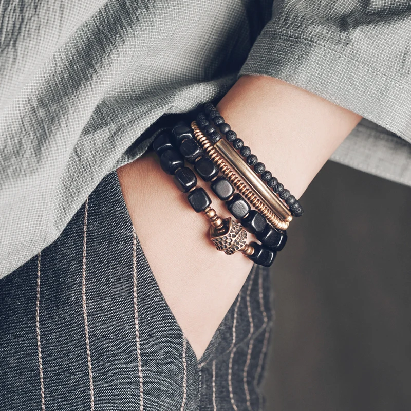 Rustic Hand-Forged Ebony Brass Bracelet Unique Charm