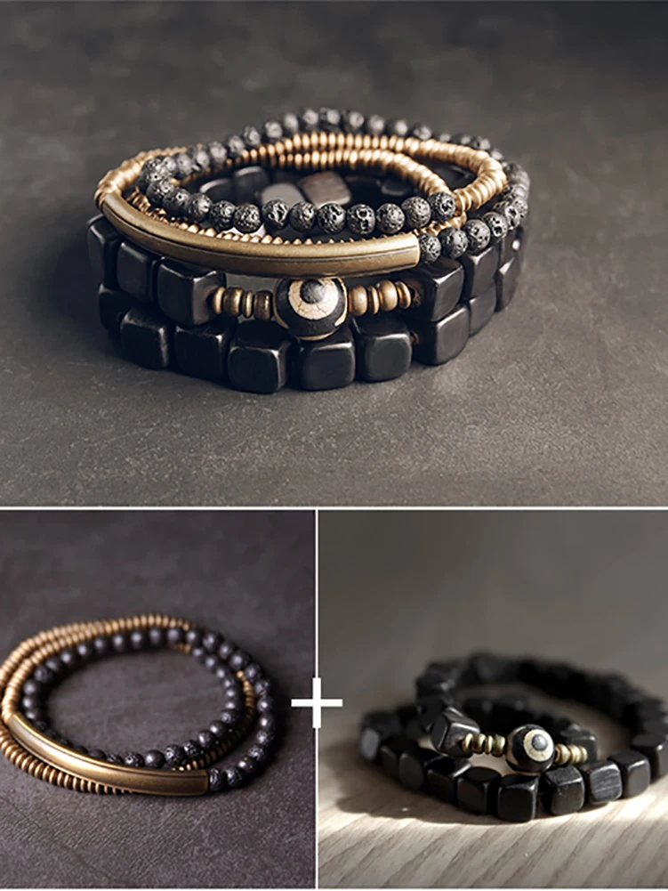 Rustic Hand-Forged Ebony Brass Bracelet Unique Charm
