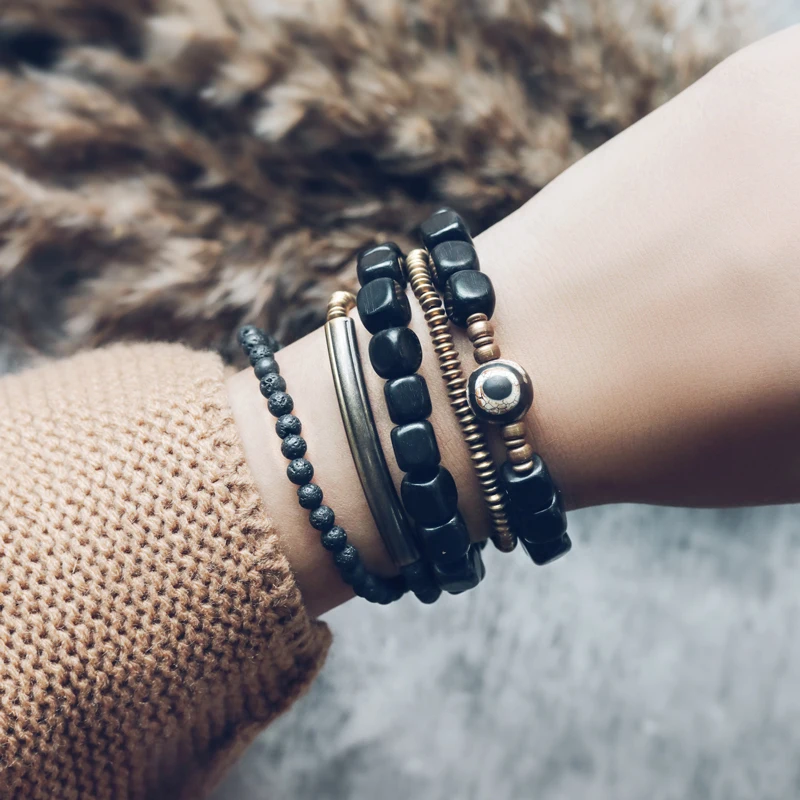 Rustic Hand-Forged Ebony Brass Bracelet Unique Charm
