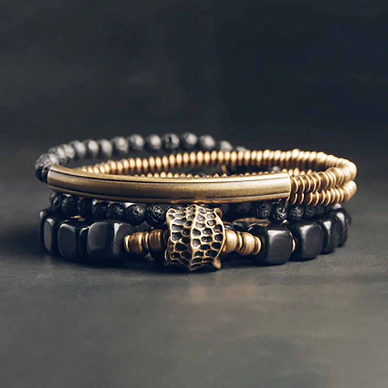Rustic Hand-Forged Ebony Brass Bracelet Unique Charm