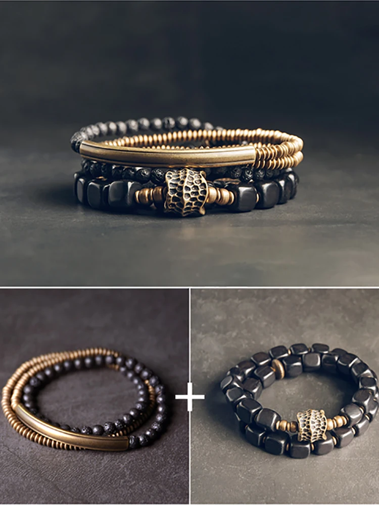 Rustic Hand-Forged Ebony Brass Bracelet Unique Charm