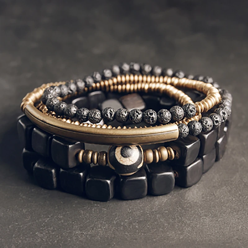 Rustic Hand-Forged Ebony Brass Bracelet Unique Charm
