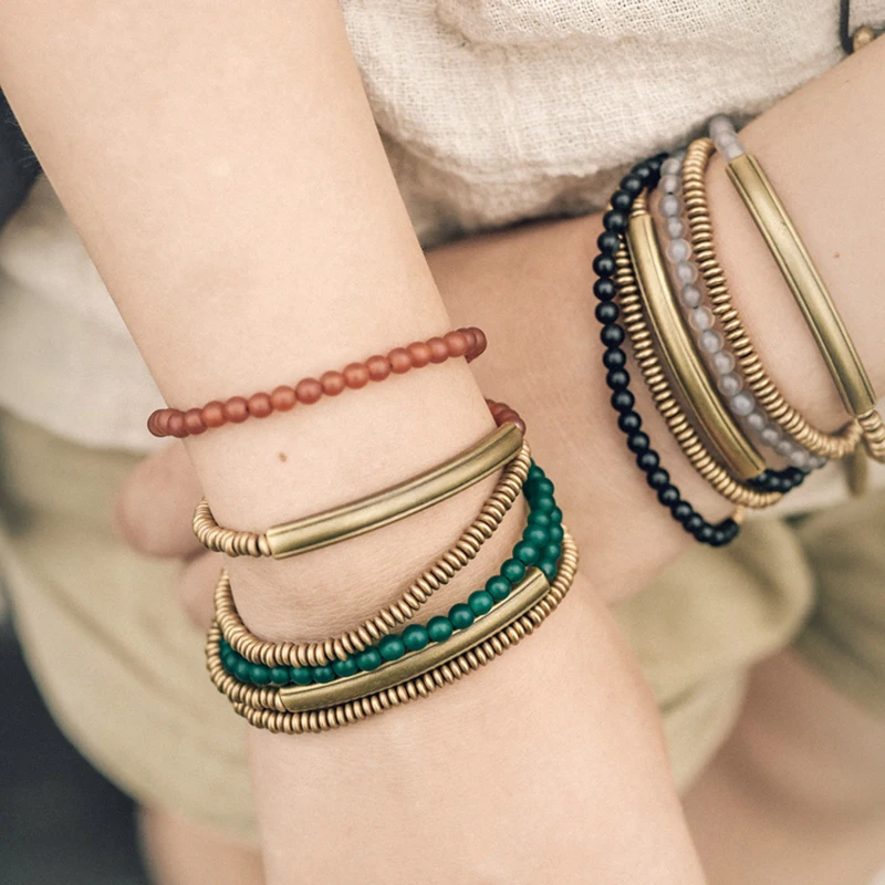 Colorful Stone Bangle Bracelet Handmade Copper Jewelry