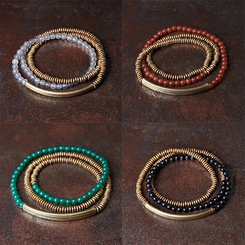 Colorful Stone Bangle Bracelet Handmade Copper Jewelry