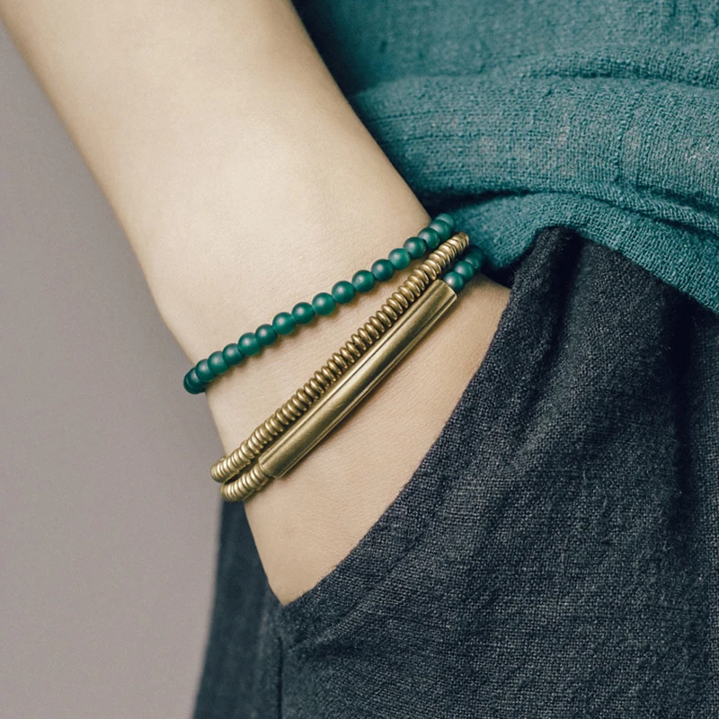 Colorful Stone Bangle Bracelet Handmade Copper Jewelry