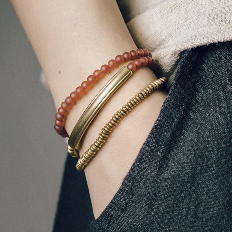 Colorful Stone Bangle Bracelet Handmade Copper Jewelry