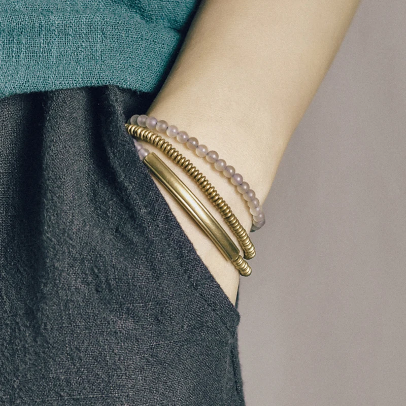 Colorful Stone Bangle Bracelet Handmade Copper Jewelry