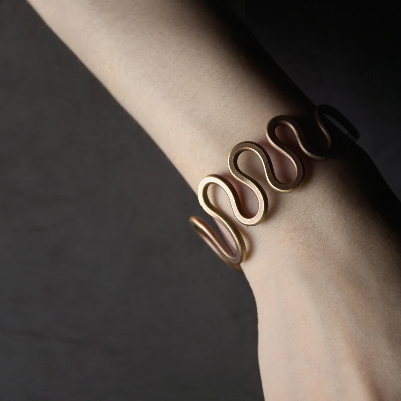 Wave Copper Cuff Bracelet Bangle with Rustic Vintage