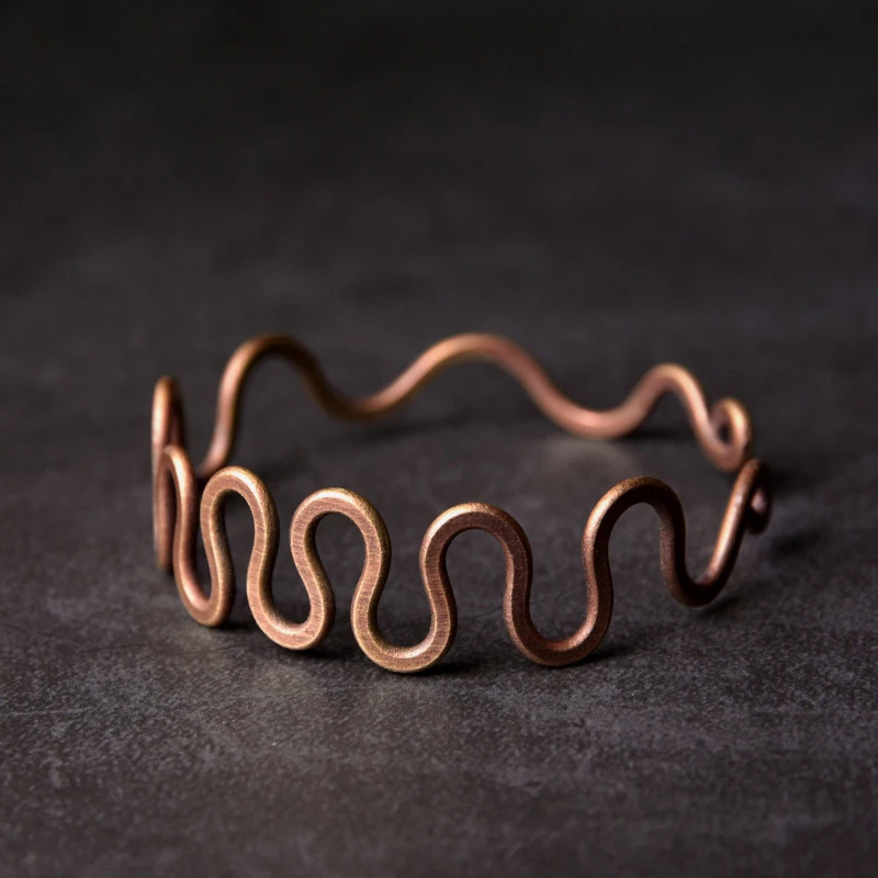 Wave Copper Cuff Bracelet Bangle with Rustic Vintage