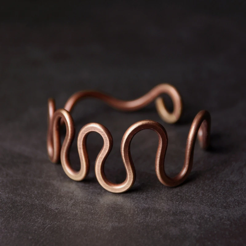 Wave Copper Cuff Bracelet Bangle with Rustic Vintage