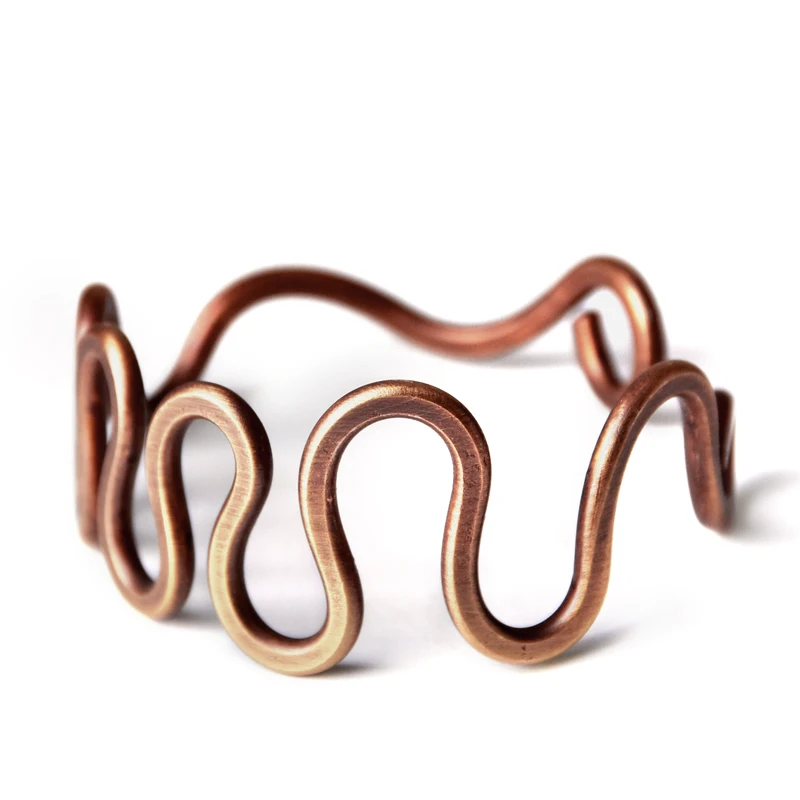 Wave Copper Cuff Bracelet Bangle with Rustic Vintage