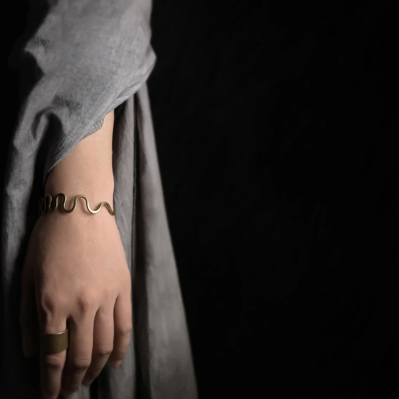 Wave Copper Cuff Bracelet Bangle with Rustic Vintage