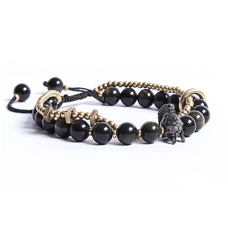 Spartan Warrior Bracelet with Golden Obsidian Stone