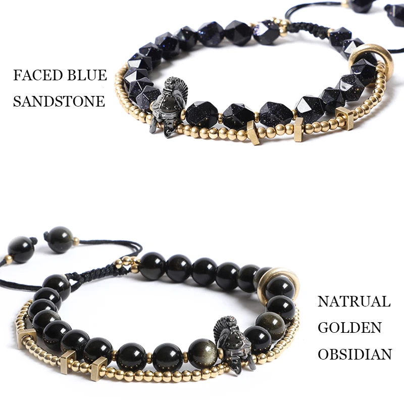 Spartan Warrior Bracelet with Golden Obsidian Stone