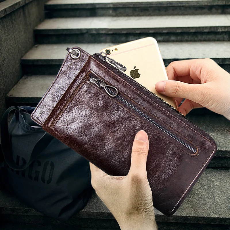 Genuine Leather Clutch Purse with Phone Pocket