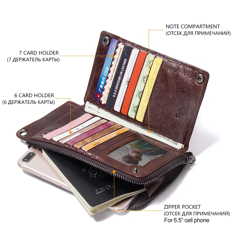 Genuine Leather Clutch Purse with Phone Pocket